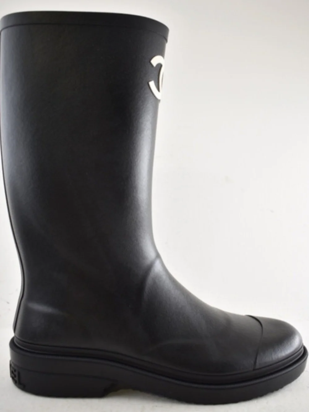 CHANEL Black Rain Boots with CC Logo